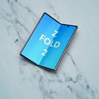 a blue sign on a white surface